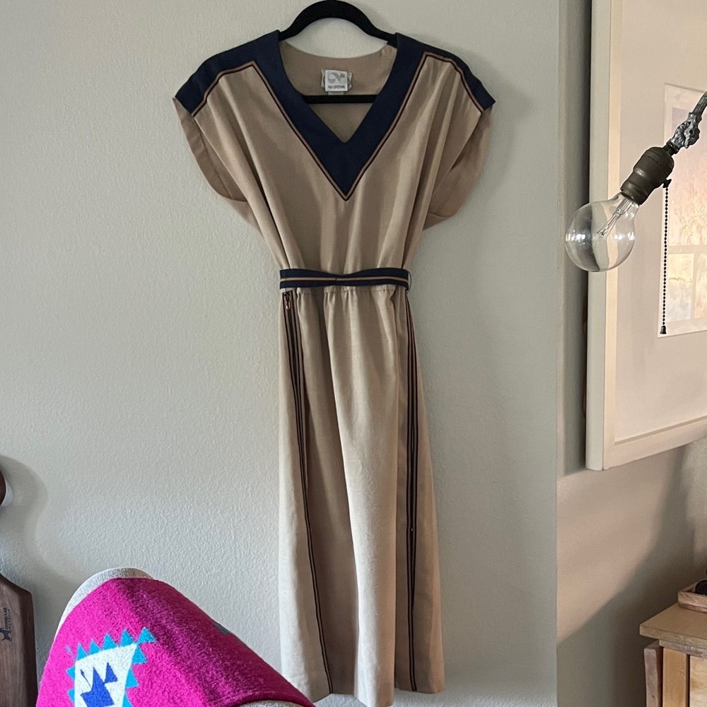 Vintage Beige and Navy Dress